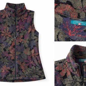 Vintage Canadian Floral Fleece Zip-Up Vest | Made in Canada | Cozy Retro